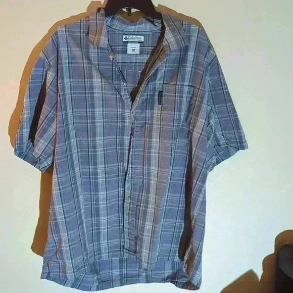 Columbia button up short sleeve, XXL, blue and white - Picture 2 of 6